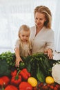 Family mother and daughter child cooking healthy food vegetables ingredients vegan sustainable lifestyle