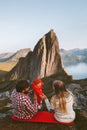 Family mother and father with child travel in Norway Royalty Free Stock Photo