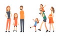 Family with Mother, Father and Kids Spending Time Walking Together Vector Set Royalty Free Stock Photo