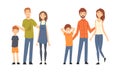 Family with Mother, Father and Kids Spending Time Walking Together Vector Set Royalty Free Stock Photo