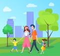 Family Mother Father Son Daughter Walking in Park Royalty Free Stock Photo