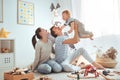 Family mother father and son playing together in children`s pl Royalty Free Stock Photo