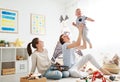 Family mother father and son playing together in children`s pl Royalty Free Stock Photo