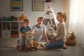 Family mother father and son playing together in children`s pl Royalty Free Stock Photo