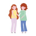 Family mother and pregnant woman outdoors cartoon character