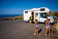 Family with a motorhome RV parked Preveli beach, Crete, Greece Royalty Free Stock Photo