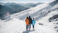 Family mountain climbers walk together. Beautiful mountain travel. Royalty Free Stock Photo