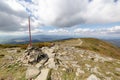 Family on mountain trail from Babia Gora in Polish Beskid Mountains near Zawoja Royalty Free Stock Photo