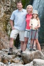 Family on mountain trek Royalty Free Stock Photo