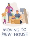 Family move concept poster in flat style vector illustration with lettering.