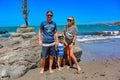 Family near Shiva's head on Vagator beach in India. May 12, 2020. Goa.