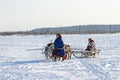 The family of Nenets people in the Yamal tundra on a winter afternoon