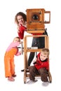 Family and obsolete camera Royalty Free Stock Photo
