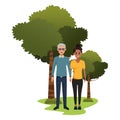 Family old father with adultt daughter smiling cartoon