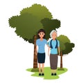 Family old mother with adultt daughter cartoon