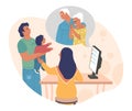 Family online communication with grandparents, flat vector illustration. Online chat, instant messaging.