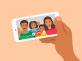 Family online video call smartphone illustration