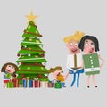 Family opening christmas gifts. 3D Royalty Free Stock Photo