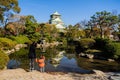 Family at Osaka castle in autumn