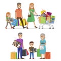 Family Shopping Illustration. Children and Parents