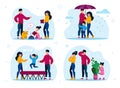 Family Outdoor Activities, Home Hobby Vector Set