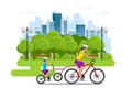 Family outdoor activity. Happy family concept. Healthy Lifestyle Outdoor. Bicycle isometric people. Royalty Free Stock Photo