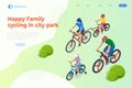 Family outdoor activity. Happy family concept. Healthy Lifestyle Outdoor. Bicycle isometric people. Royalty Free Stock Photo