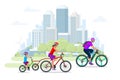 Family outdoor activity. Happy family concept. Healthy Lifestyle Outdoor. Bicycle isometric people. Royalty Free Stock Photo