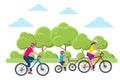 Family outdoor activity. Happy family concept. Healthy Lifestyle Outdoor. Bicycle isometric people. Royalty Free Stock Photo