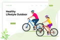 Family outdoor activity. Happy family concept. Healthy Lifestyle Outdoor. Bicycle isometric people. Royalty Free Stock Photo