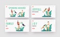 Family Outdoor Fun, Parenthood, Childhood Landing Page Template Set. Happy Parents Characters Spinning Son and Daughter Royalty Free Stock Photo