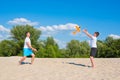 Family outdoor sports games. Happy family have fun on summer vacation. Healthy lifestyle