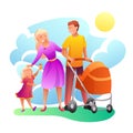 Family outdoor walking flat illustration