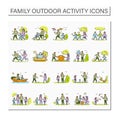 Family outdoors activities color icons set