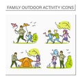 Family outdoors activities color icons set