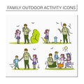 Family outdoors activities color icons set