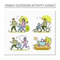 Family outdoors activities color icons set