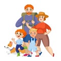 Family outing. Nature hike, campers. Cartoon characters Royalty Free Stock Photo