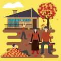 Family outing, yellow background.. Vector illustration decorative design