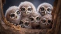 Playful Owlets With Big Eyes: Dreamlike Imagery In Nikon D850 Style