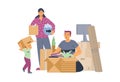 Family packing things for moving to new house, flat vector illustration isolated. Royalty Free Stock Photo