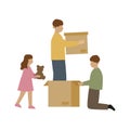 Family packs boxes when moving