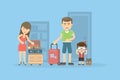 Family packs suitcases for holidays