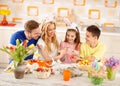 Family painting Easter eggs Royalty Free Stock Photo