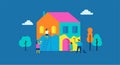 Family is painting home, concept design. Summer outdoor scene with colorful minimalistic flat vector illustration Royalty Free Stock Photo