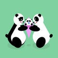 Family panda bears with a newborn baby. Royalty Free Stock Photo