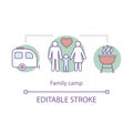 Family, parenthood camp concept icon. Summer parents and children club, holiday resort idea thin line illustration. Kids