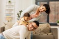 Happy family and baby daughter playing at home Royalty Free Stock Photo