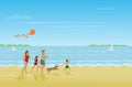 Family, parents, girls, boys are running on the beach on a happy holiday Royalty Free Stock Photo