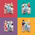 Family Party Celebration. Guests are celebrating at tables. Isometric flat 3d illustration